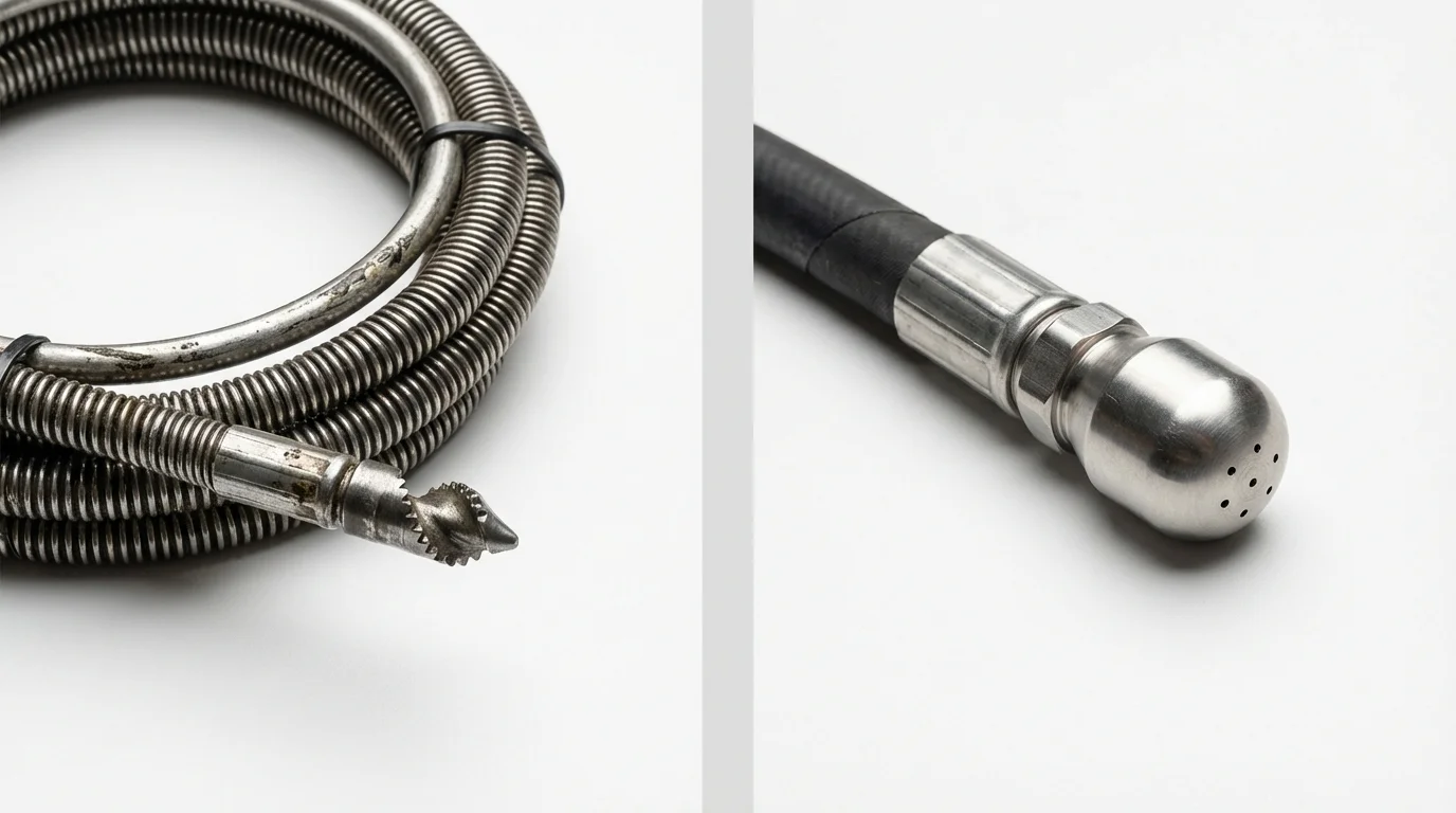 Drain snake cable and hydro jetting nozzle used for drain cleaning in Wildwood, NJ