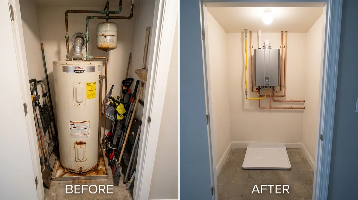 Tank water heater versus wall-mounted tankless unit comparison for Wildwood, NJ homeowners