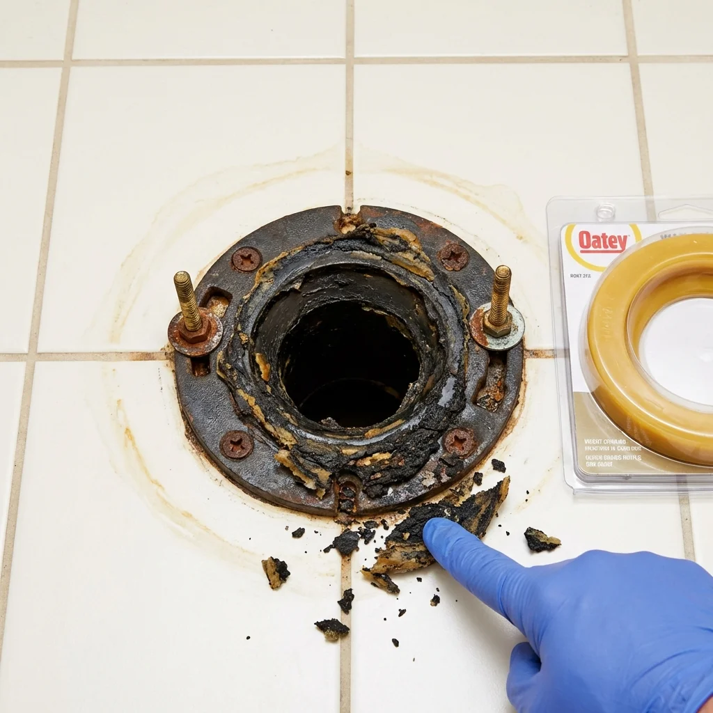 Failed wax ring showing water seepage at the base of a toilet in a Wildwood, NJ home